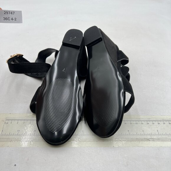 YDN Black Open Toe Ankle Strap Sandals Ruffle Band Wedge Heel Date Evening Shoes - Picture 7 of 8